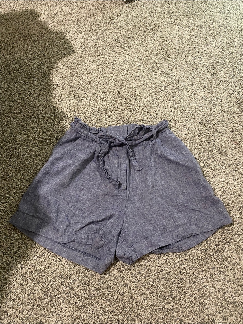 H&M Blue High-Waist Paperbag Tie Shorts